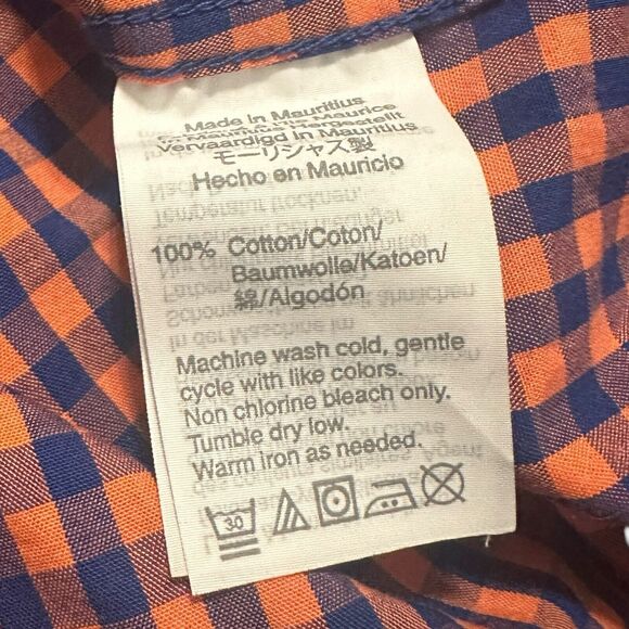 J.Crew Crewcuts Orange‑Blue Gingham Button‑Down Shirt Preppy Fall Boy's 2 - Picture 5 of 7